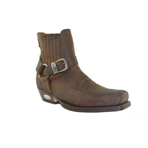 Loblan 515 Leather Brown Cowboy Boots Biker Western Square Toe Ankle Boot - www.loblanboots.com